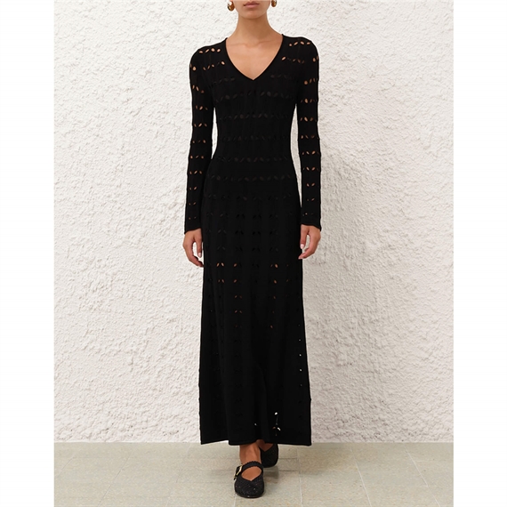 Zimmermann Rhiannon Pointelle Maxi Kjole, Sort 